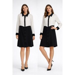 Calvin Klein Black White Colorblock Shirt Long Sleeve Sz 14 with imperfections